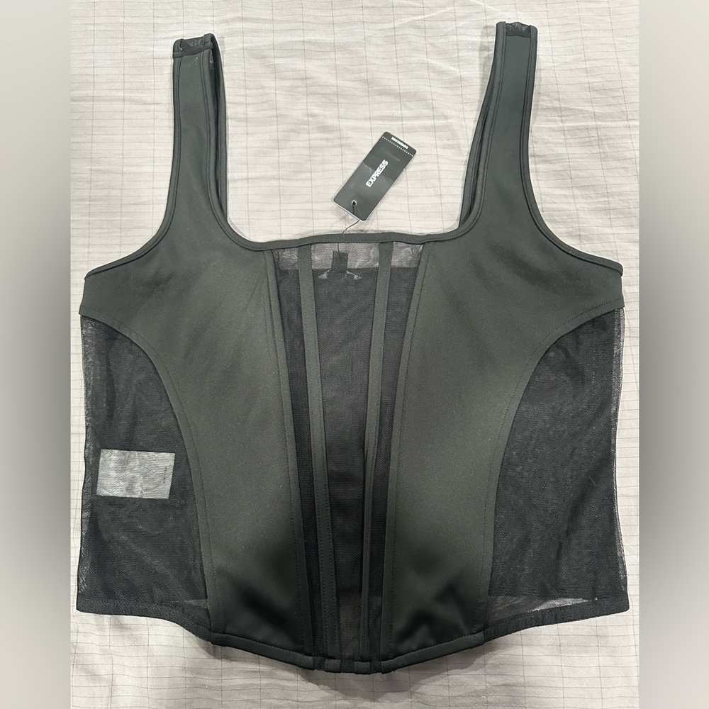 Express Black Mesh Corset Top Size M